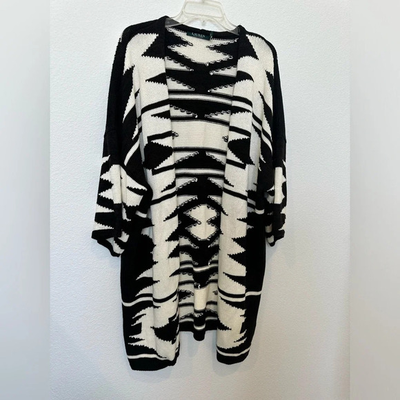 Lauren Ralph Lauren Geo Aztec Print Kimono Cardigan Black and White XL - Picture 3 of 10